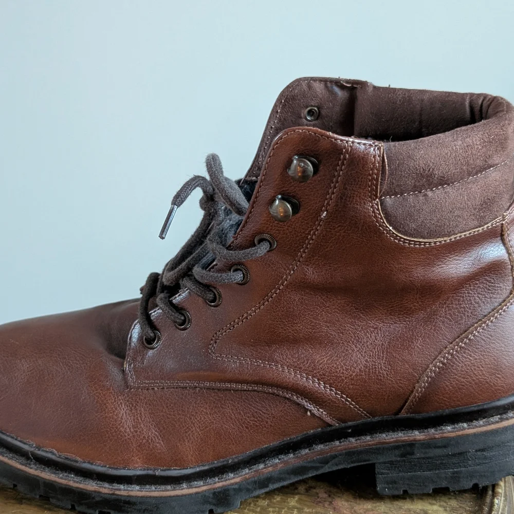 ZARA Men’s Brown Leather Lace-Up Boots Size 43 (US 10) Lug Sole Made in Albania